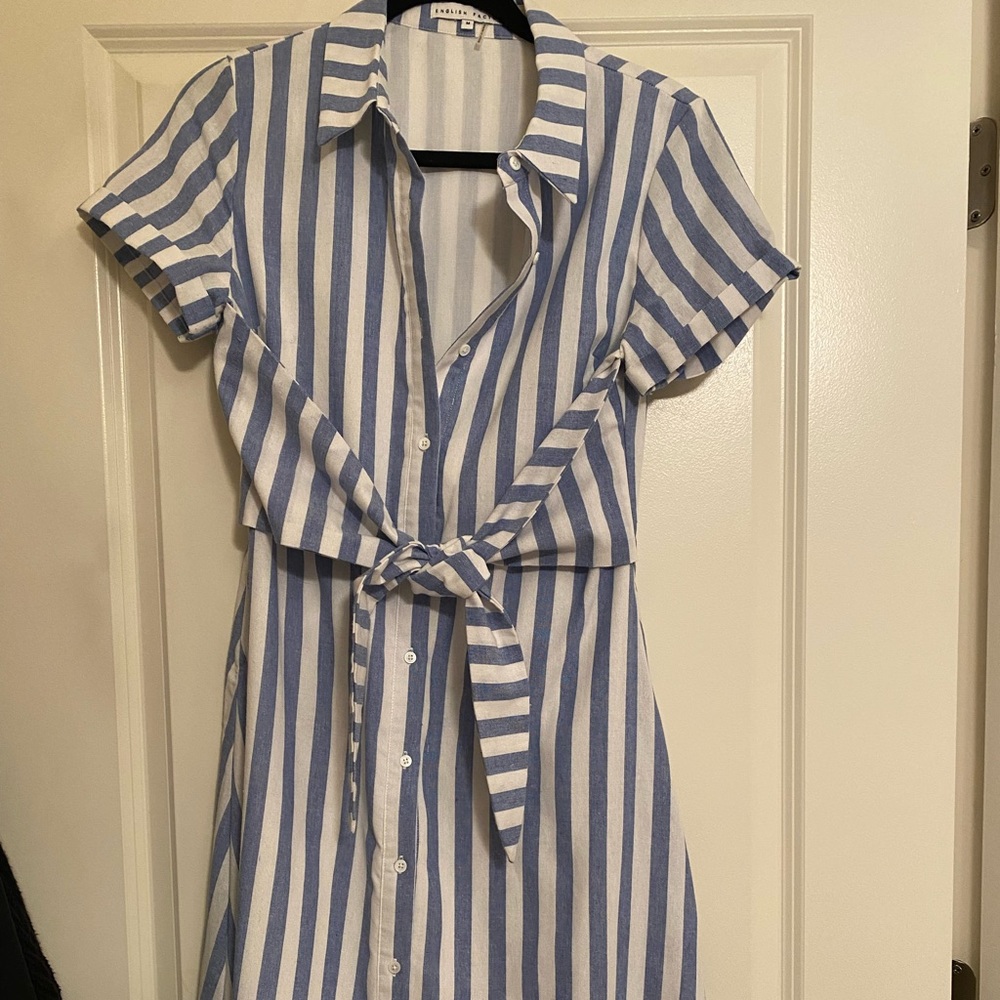 English Factory striped button up tie waist midi dress